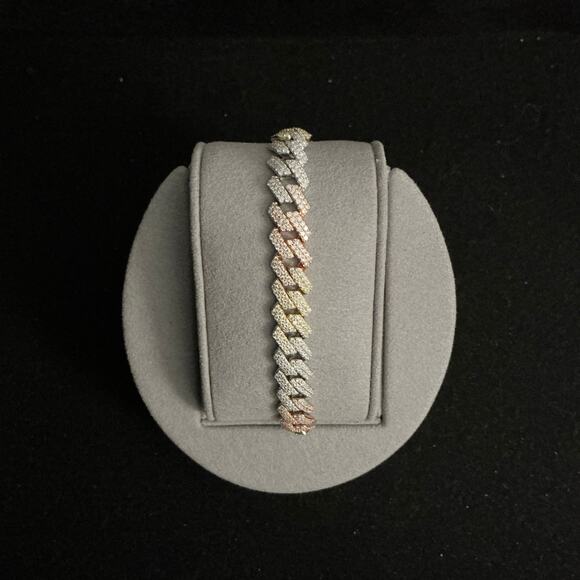 8.8mm Genuine Moissanite TRI GOLD Monaco Cuban Link Bracelet 8in~NEW~Retail $899 - Picture 1 of 11